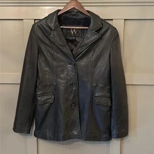 Vintage W New York By Winlit Black Leather Jacket Button Front Size Large